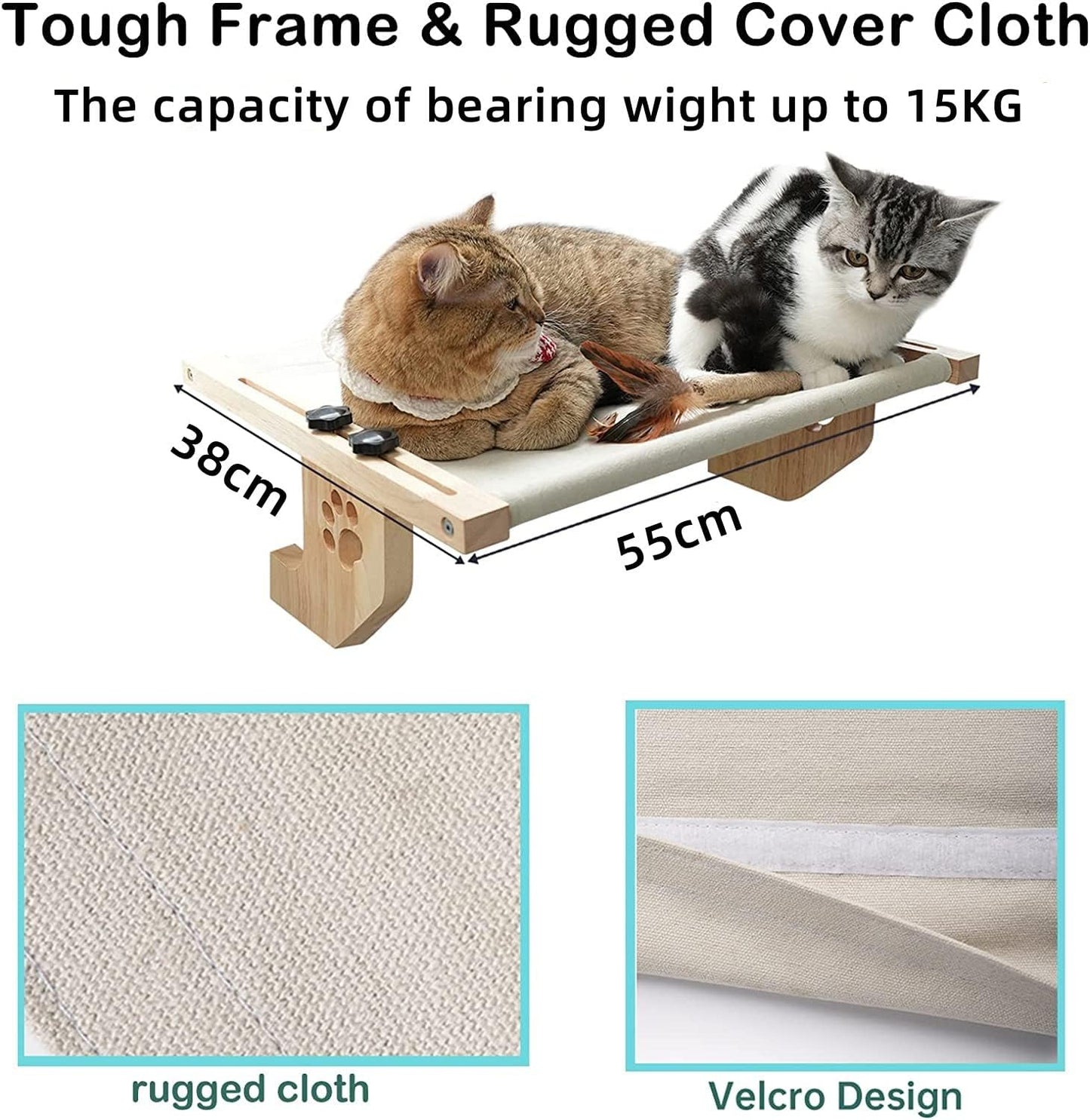 Pudge Grey Adjustable Cat Window Perch Bed Hammock with Wood Frame Size NEW