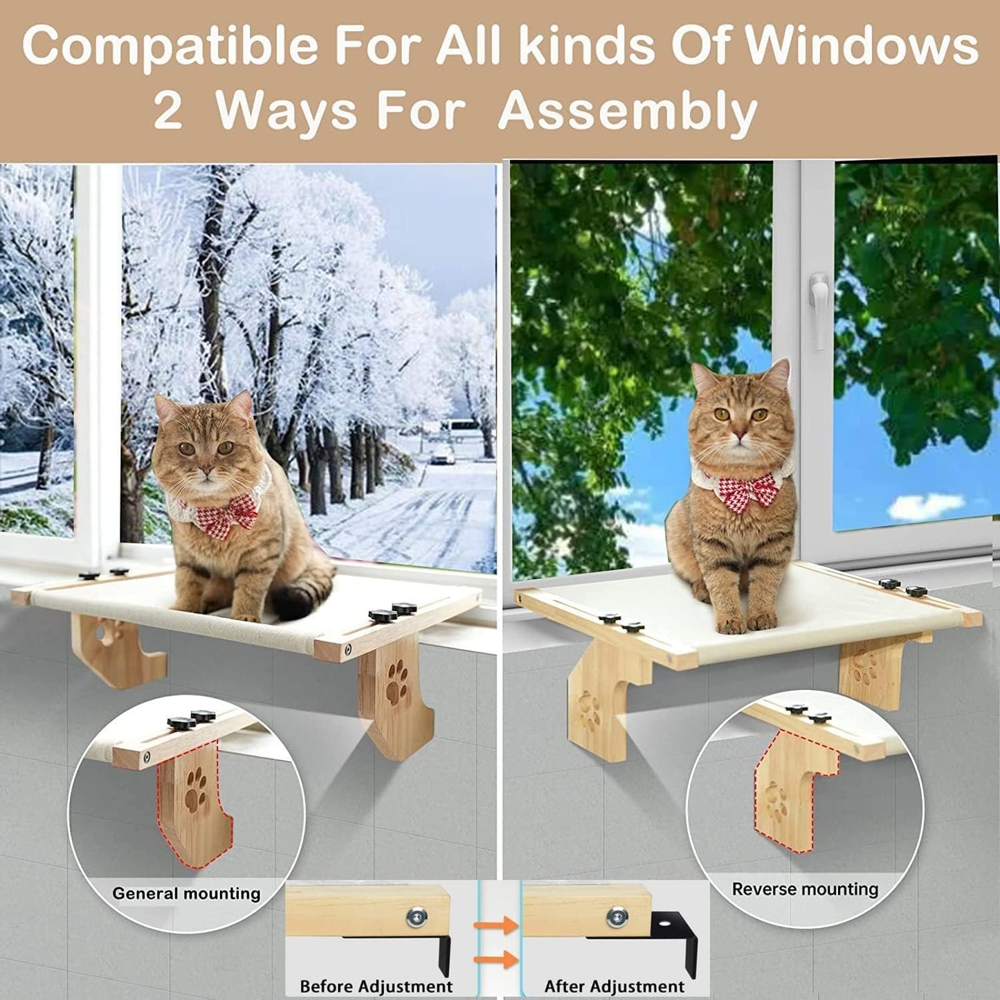 Pudge Grey Adjustable Cat Window Perch Bed Hammock with Wood Frame Size NEW