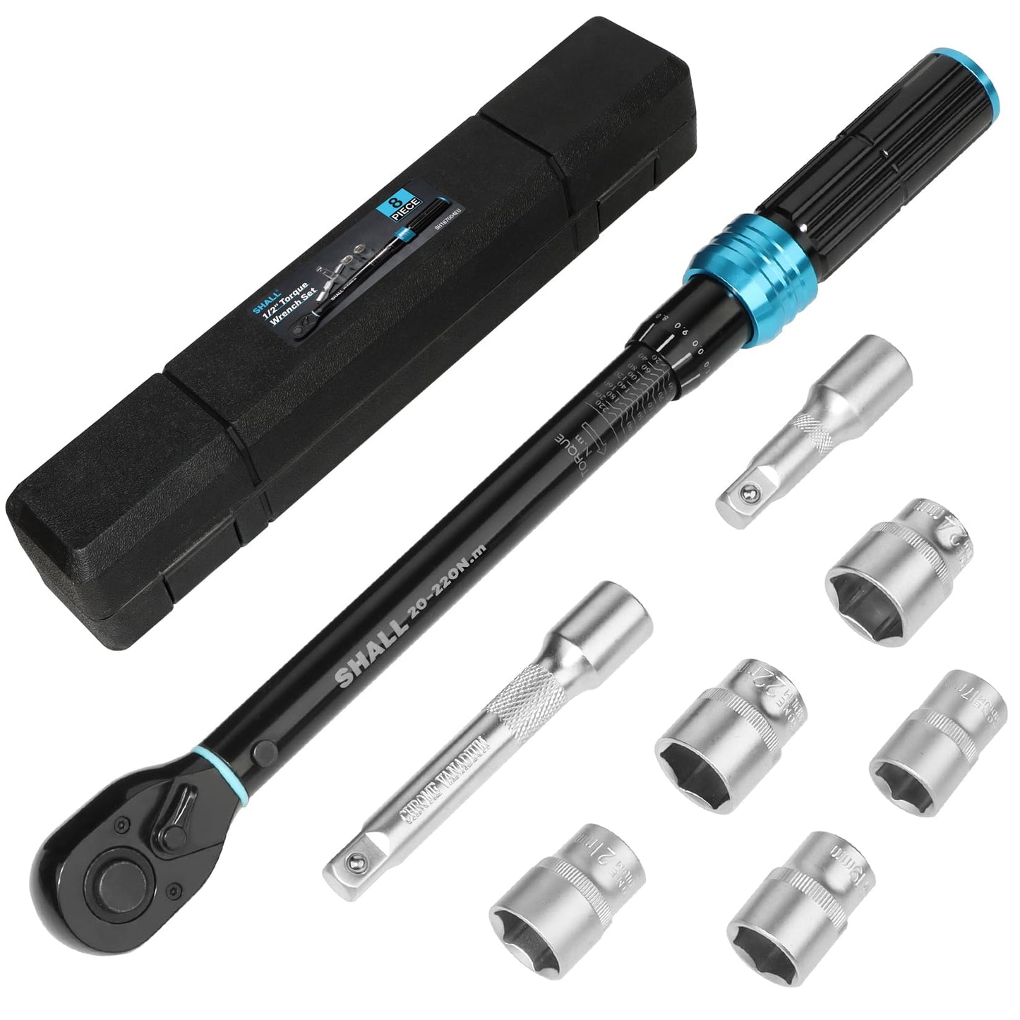 Shall 8-Piece Hand Tools Torque Wrench Set 1/2" Dual Direction Adjustable DEMO