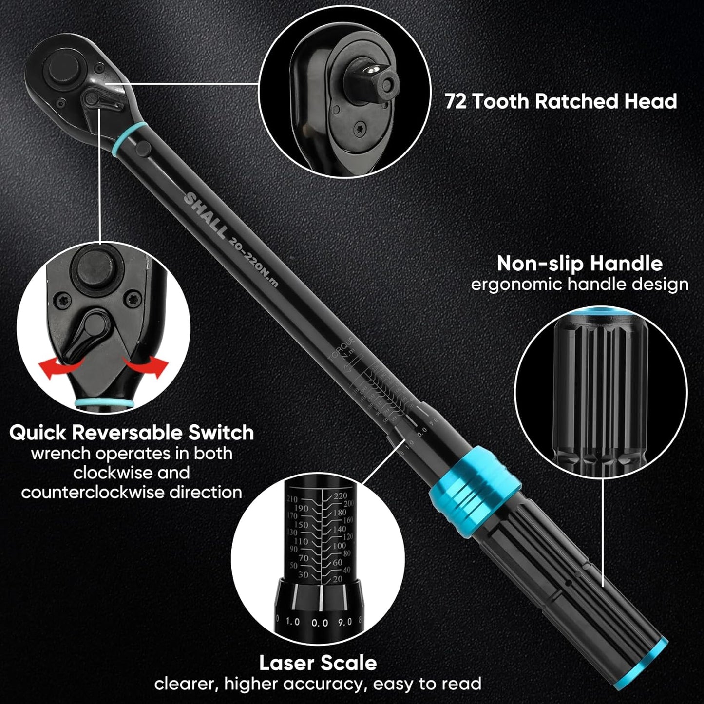 Shall 8-Piece Hand Tools Torque Wrench Set 1/2" Dual Direction Adjustable DEMO