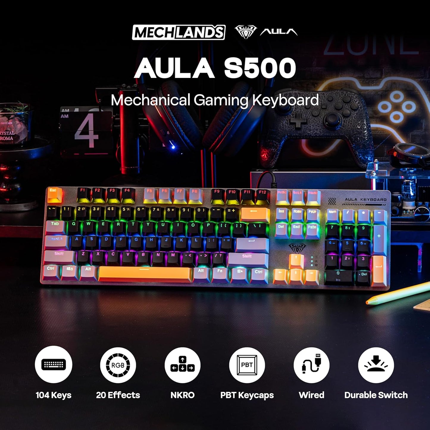 MechLands Mechanical Wired Gaming Keyboard with Multi Color Switches & DEMO