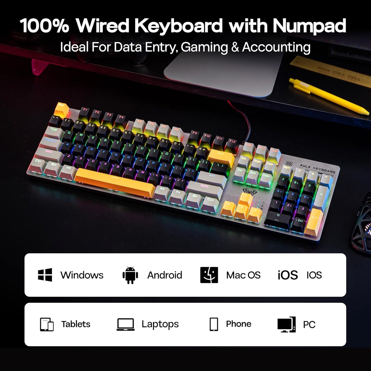 MechLands Mechanical Wired Gaming Keyboard with Multi Color Switches & DEMO