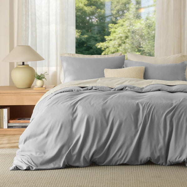 Bedsure Grey Soft Brushed Polyester Duvet Cover Set Queen Size Bedding NEW
