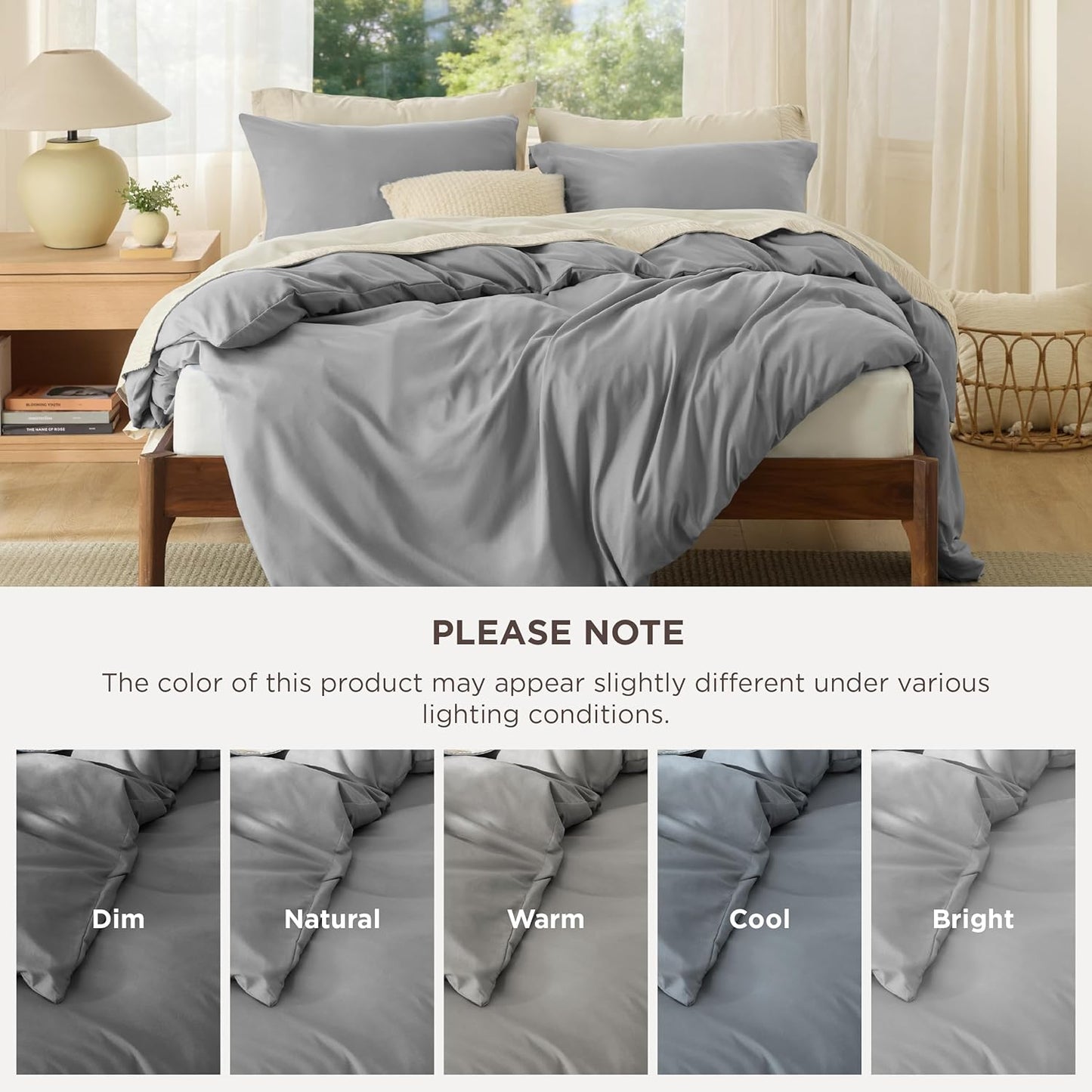 Bedsure Grey Soft Brushed Polyester Duvet Cover Set Queen Size Bedding NEW