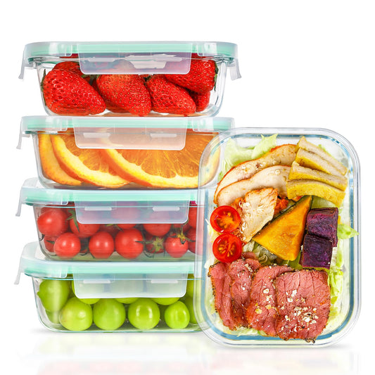 Feshory 5-Pack Container Sets Airtight Glass Food Storage Containers, 640ml NEW