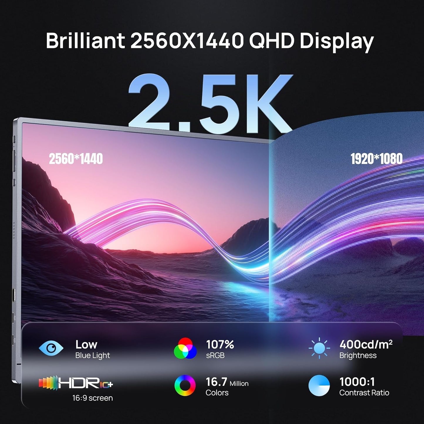 ARZOPA 16.1" Monitors Portable QHD Monitor 2.5K Resolution 180Hz Refresh DEMO