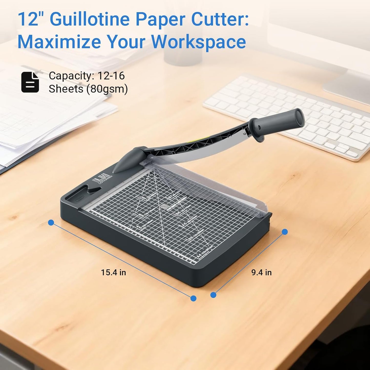 12-Inch Paper Cutter Guillotine Trimmer, 12-Sheet Capacity, Gray DEMO