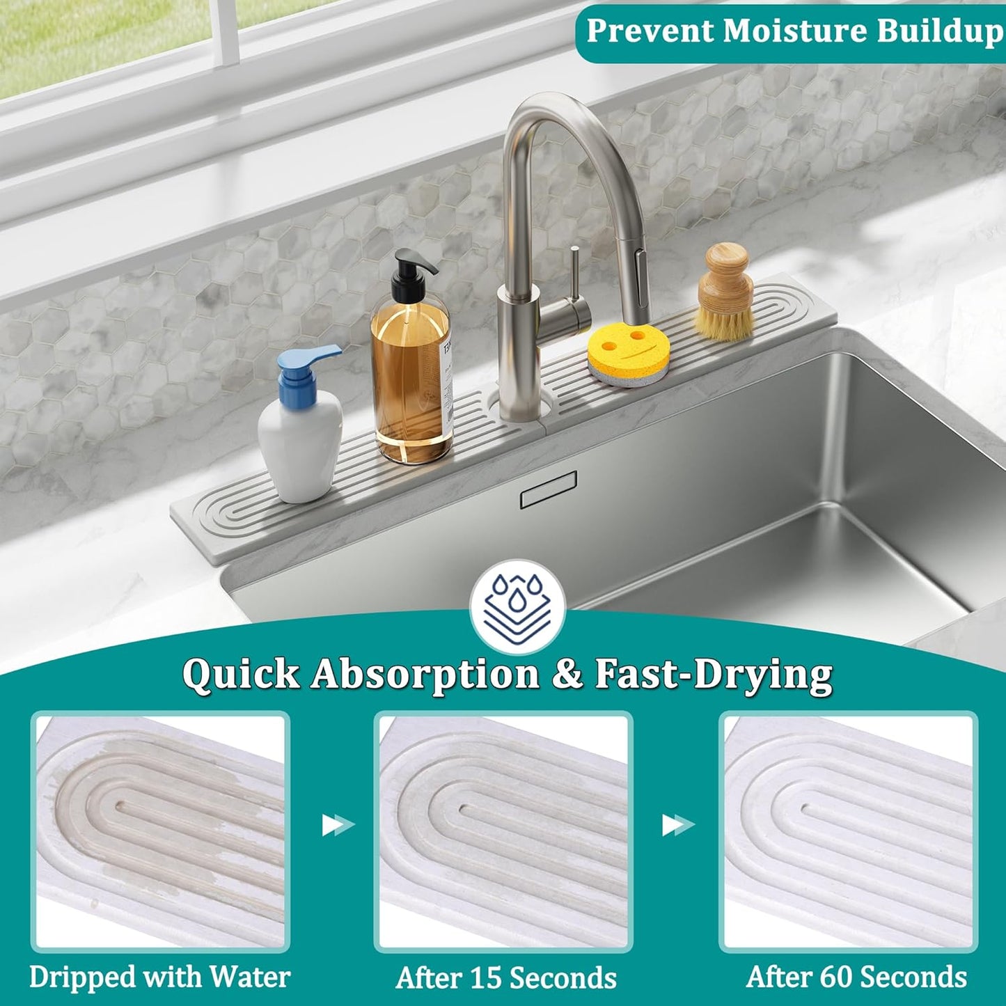 Diatomite Sink Splash Guard Mat Quick Dry Racks & Holders White Size 23.6" NEW