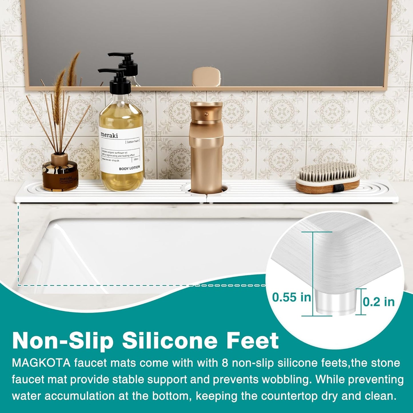 Diatomite Sink Splash Guard Mat Quick Dry Racks & Holders White Size 23.6" NEW