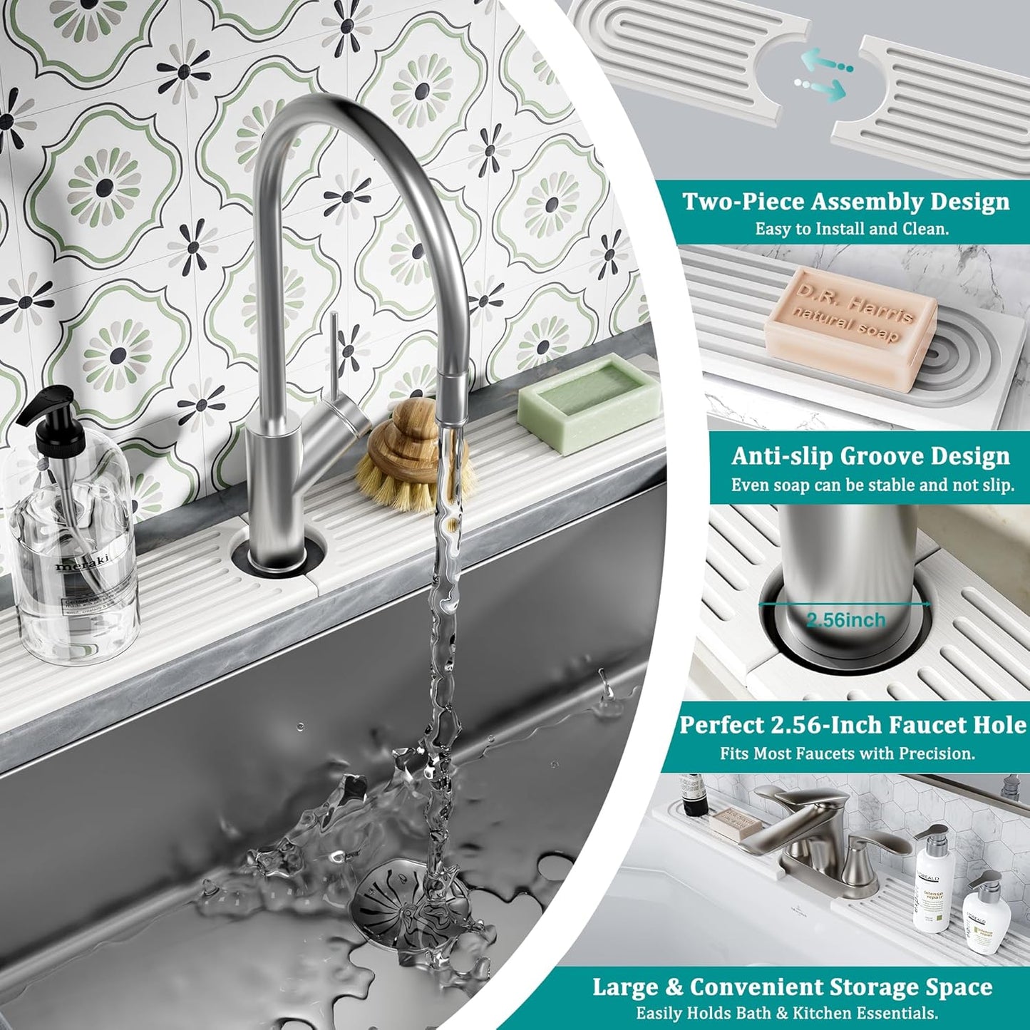 Diatomite Sink Splash Guard Mat Quick Dry Racks & Holders White Size 23.6" NEW