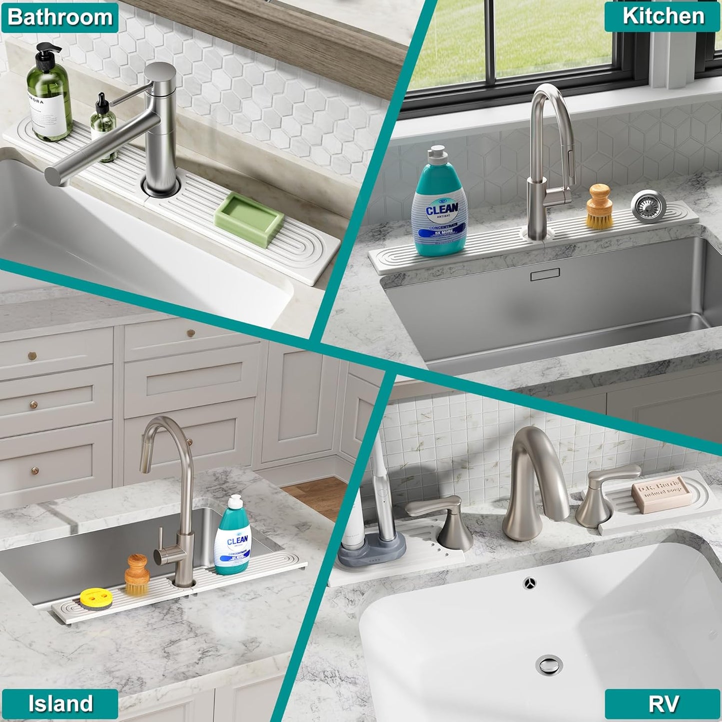 Diatomite Sink Splash Guard Mat Quick Dry Racks & Holders White Size 23.6" NEW