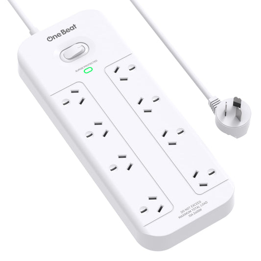 One Beat 8-Outlet Power Strip with USB Charging Ports, White, for Home & NEW