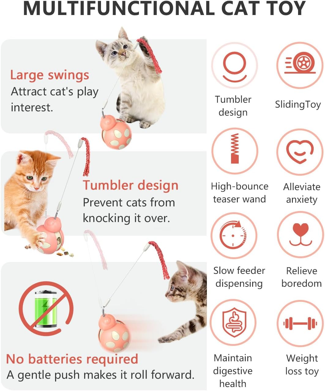 Colorful Interactive Cat Toys: Attractive Pink Treats Dispenser for Playful NEW
