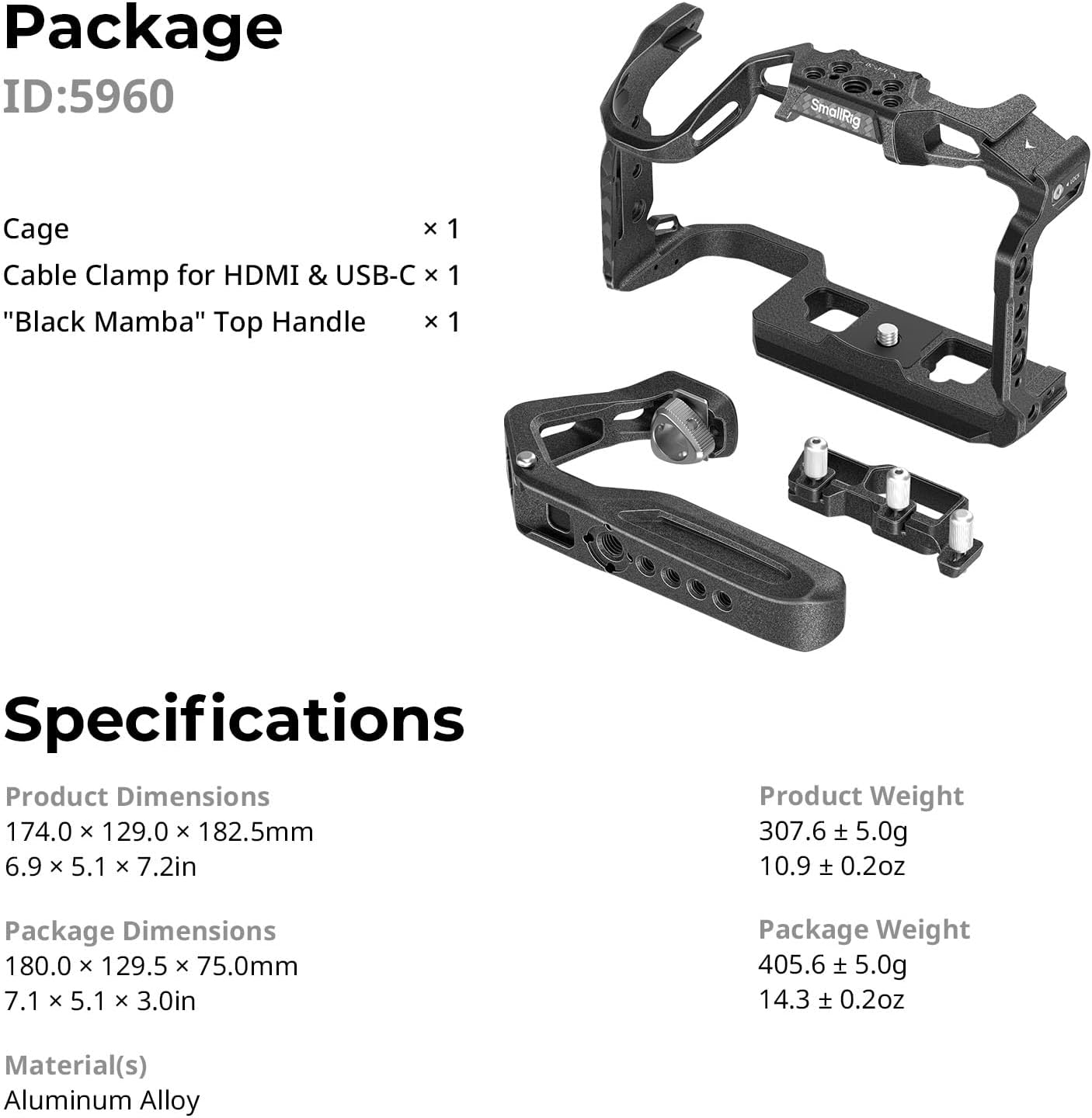 SMALLRIG Black Action Camera Handheld Case with Top Handle for Outdoor NEW