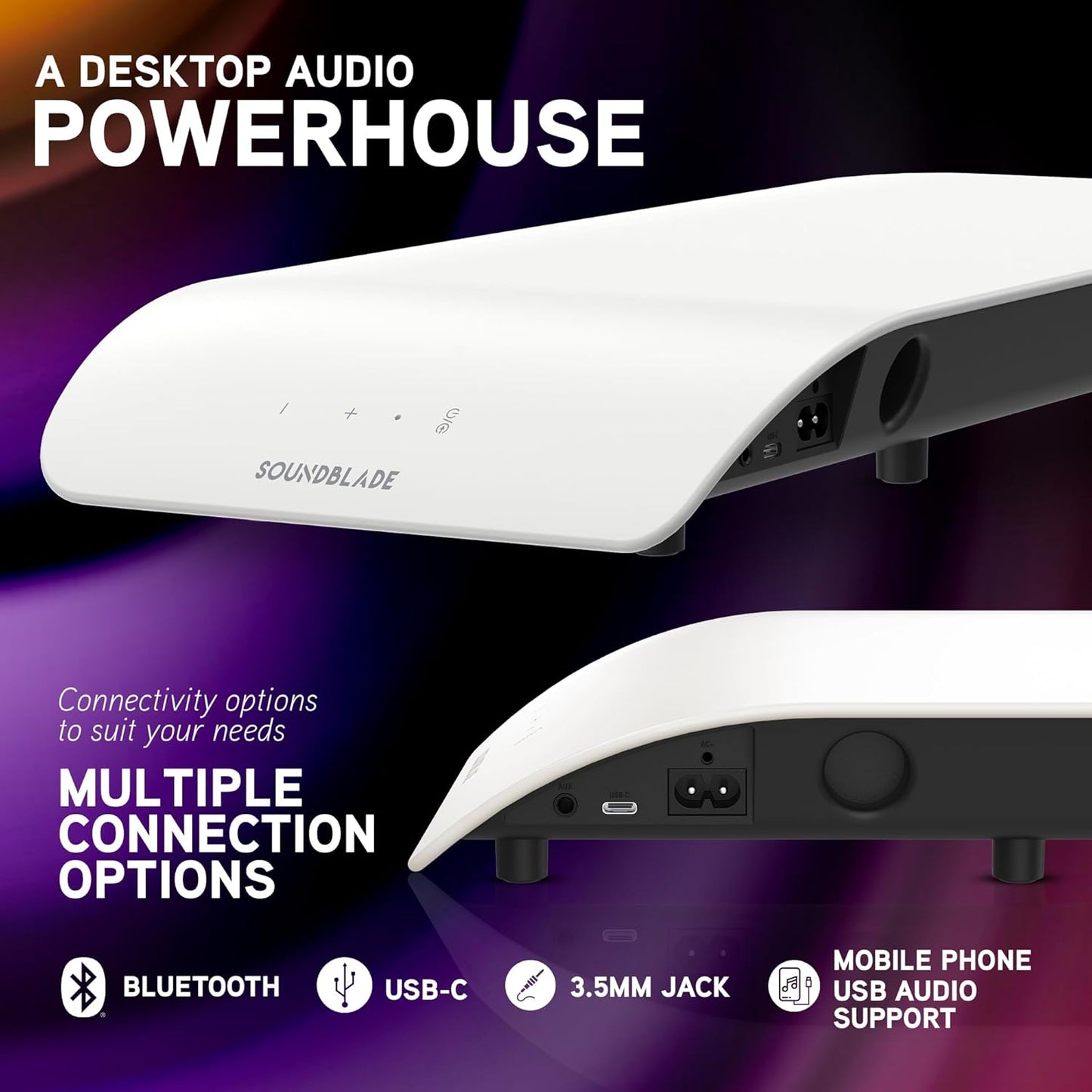 BlueAnt 2.1 Channel White Desktop Soundbar PC Speakers for Home Office DEMO