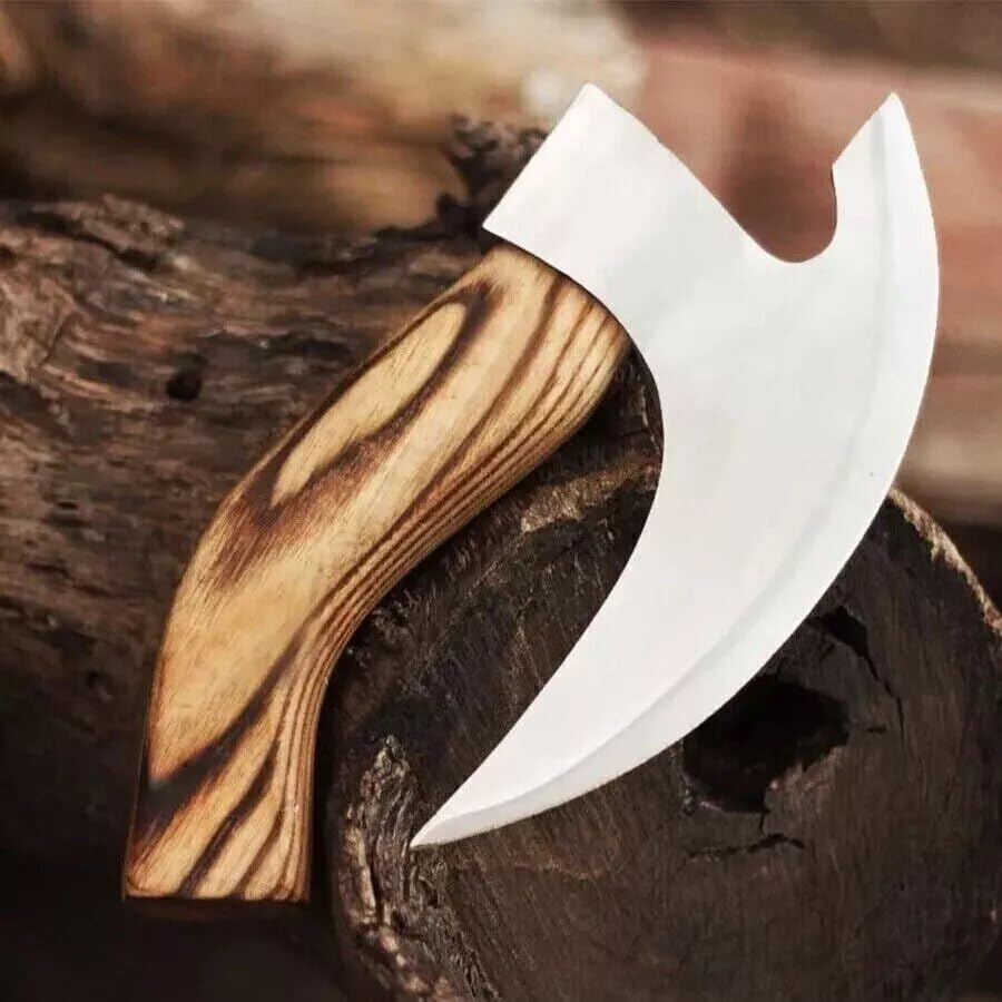 Chef's Knife with Olive Wood Handle and Heavy Duty Viking Axe Head Silver NEW