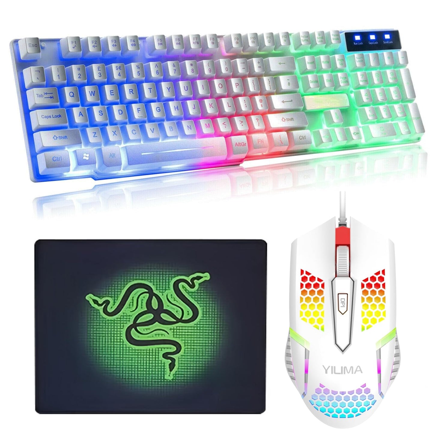 YILIMA Ergonomic RGB Backlit Wired Gaming Keyboard and Mouse Combo Set NEW
