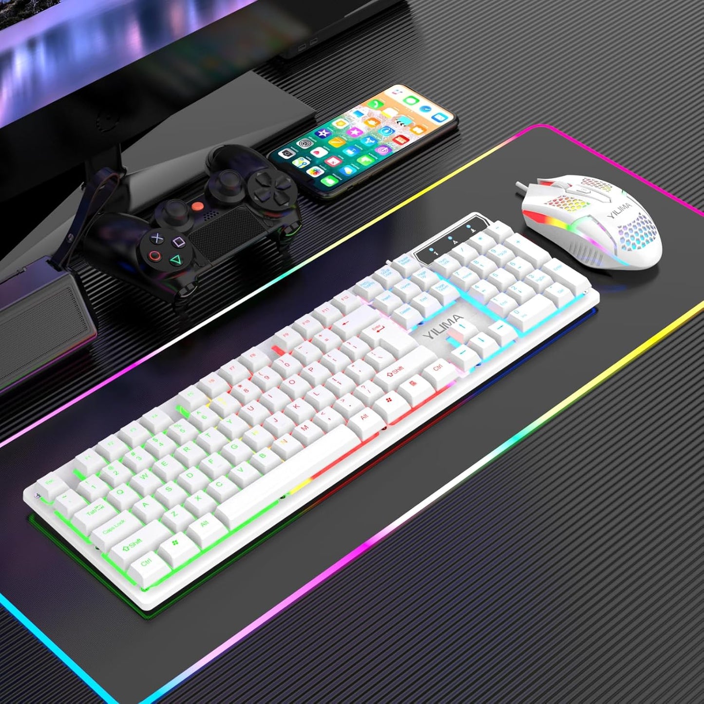 YILIMA Ergonomic RGB Backlit Wired Gaming Keyboard and Mouse Combo Set NEW