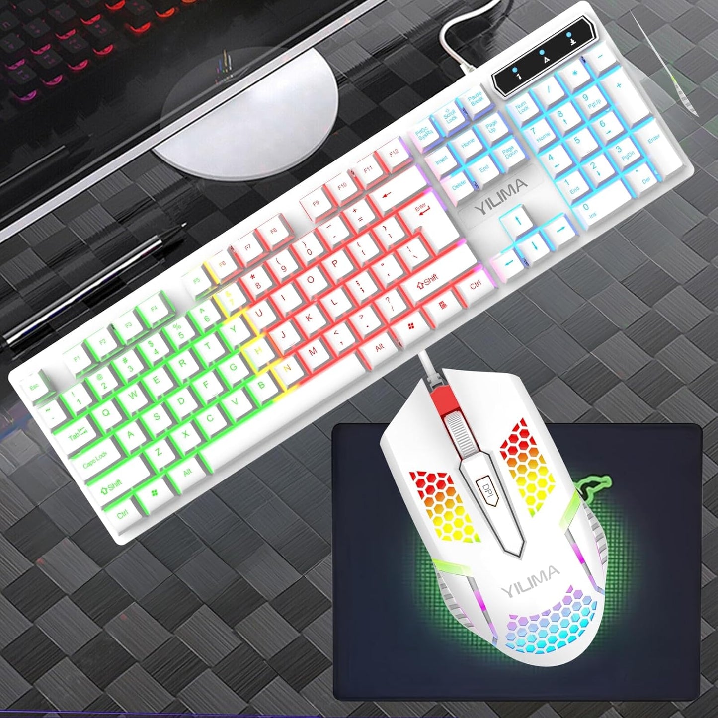 YILIMA Ergonomic RGB Backlit Wired Gaming Keyboard and Mouse Combo Set NEW