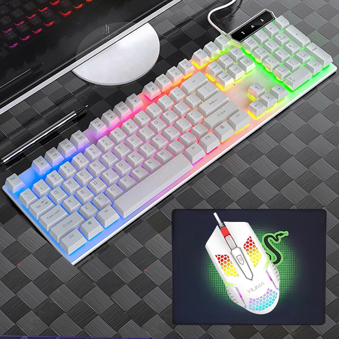 YILIMA Ergonomic RGB Backlit Wired Gaming Keyboard and Mouse Combo Set NEW