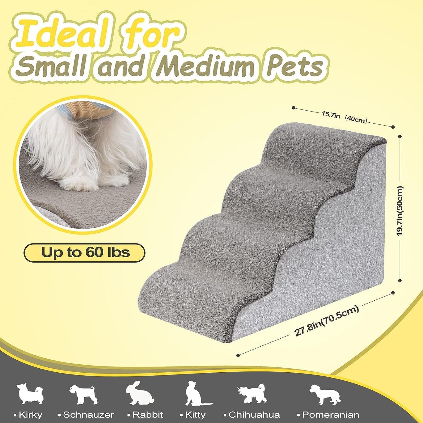 Uross 4-Tier Grey Dog Stairs Ramp for High Bed Couch Pet Steps Ladder Size NEW