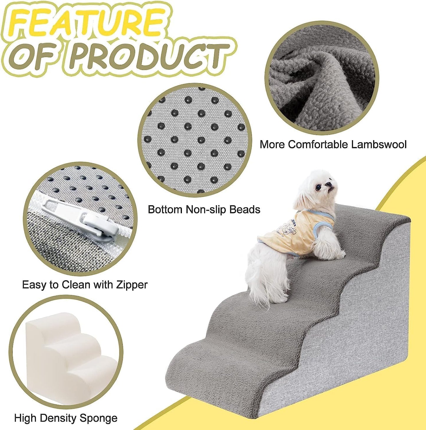 Uross 4-Tier Grey Dog Stairs Ramp for High Bed Couch Pet Steps Ladder Size NEW
