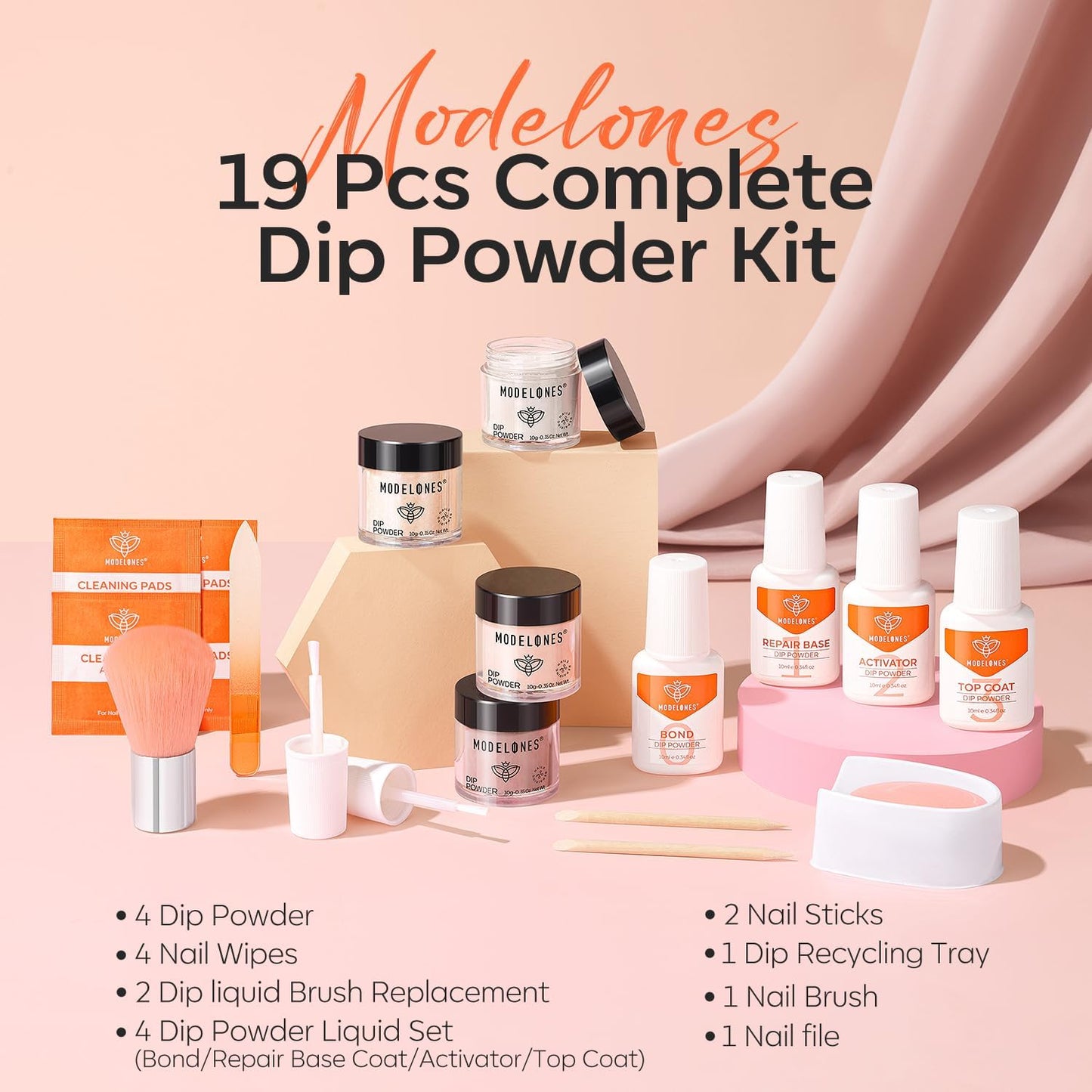 Modelones Dip Powder Nail Kit Starter 4 Colors Pinks & Browns Manicure Set NEW