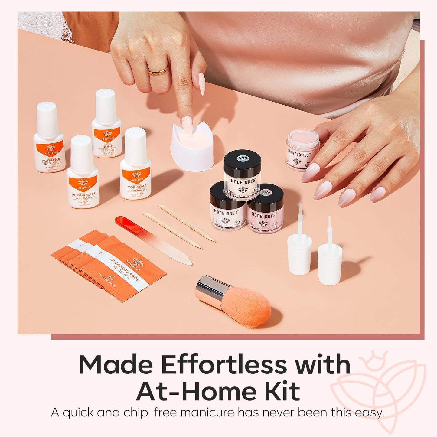 Modelones Dip Powder Nail Kit Starter 4 Colors Pinks & Browns Manicure Set NEW