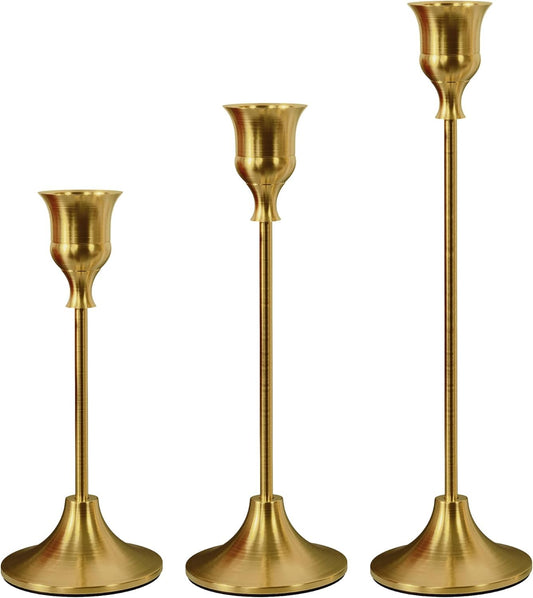 Vintage Metallic Tapered Candlestick Set of 3 Gold Centrepieces Home Decor NEW
