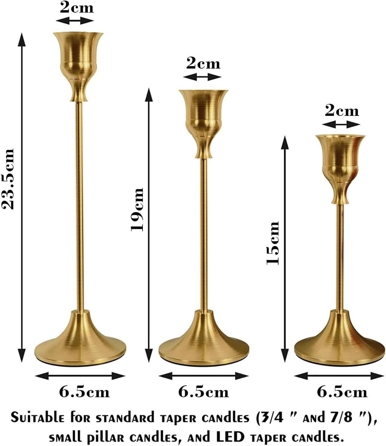 Vintage Metallic Tapered Candlestick Set of 3 Gold Centrepieces Home Decor NEW