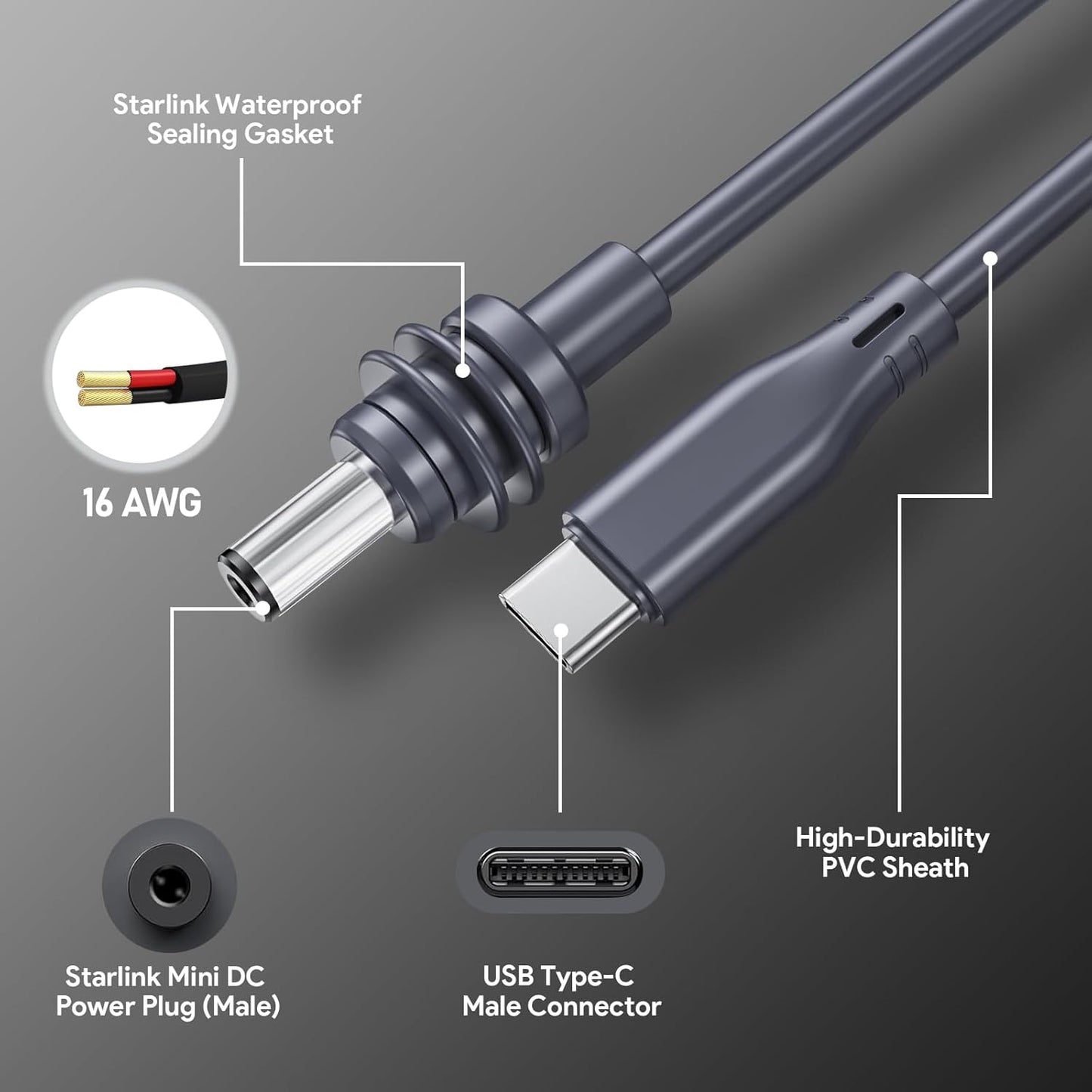 daboot USB Charging Cables with A and T Ports, Plastic Adapter, 2-Pack NEW