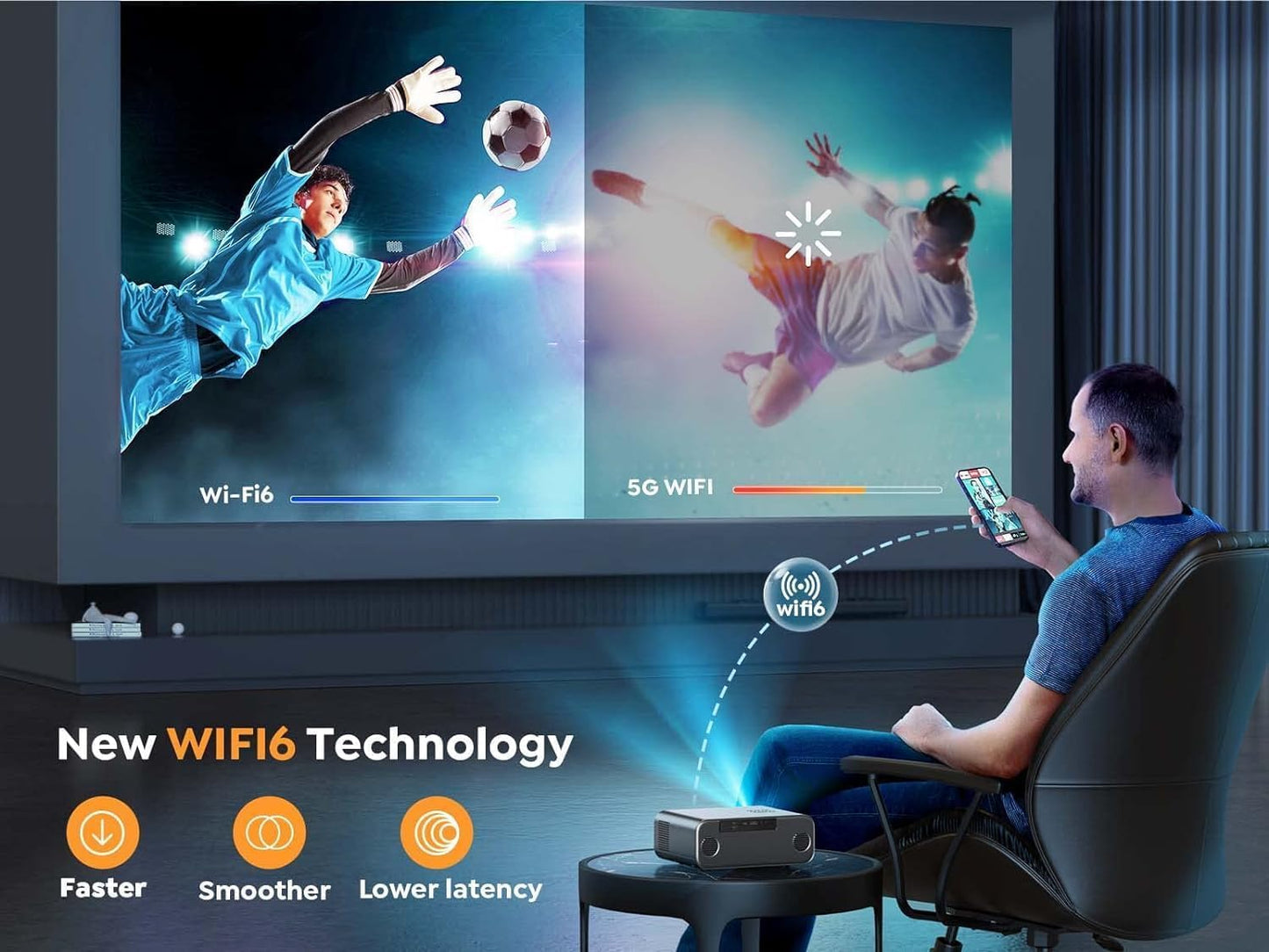 YABER Pro Projectors 4K WiFi Bluetooth Projector for Home Theater, Black -