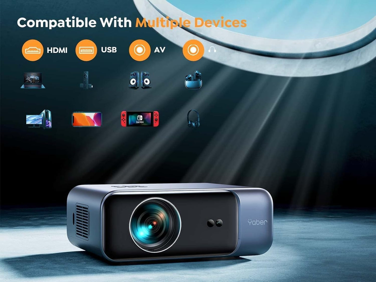 YABER Pro Projectors 4K WiFi Bluetooth Projector for Home Theater, Black -