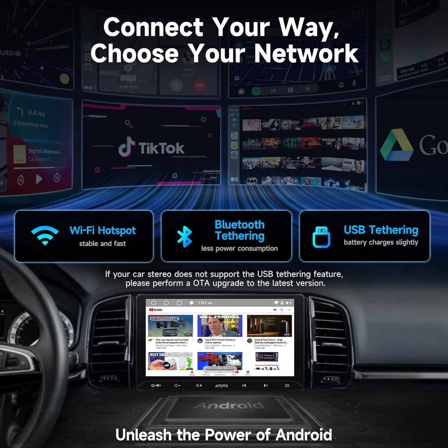 ATOTOZONE 10.1-Inch Car Electronics Android Double DIN Car Stereo DEMO