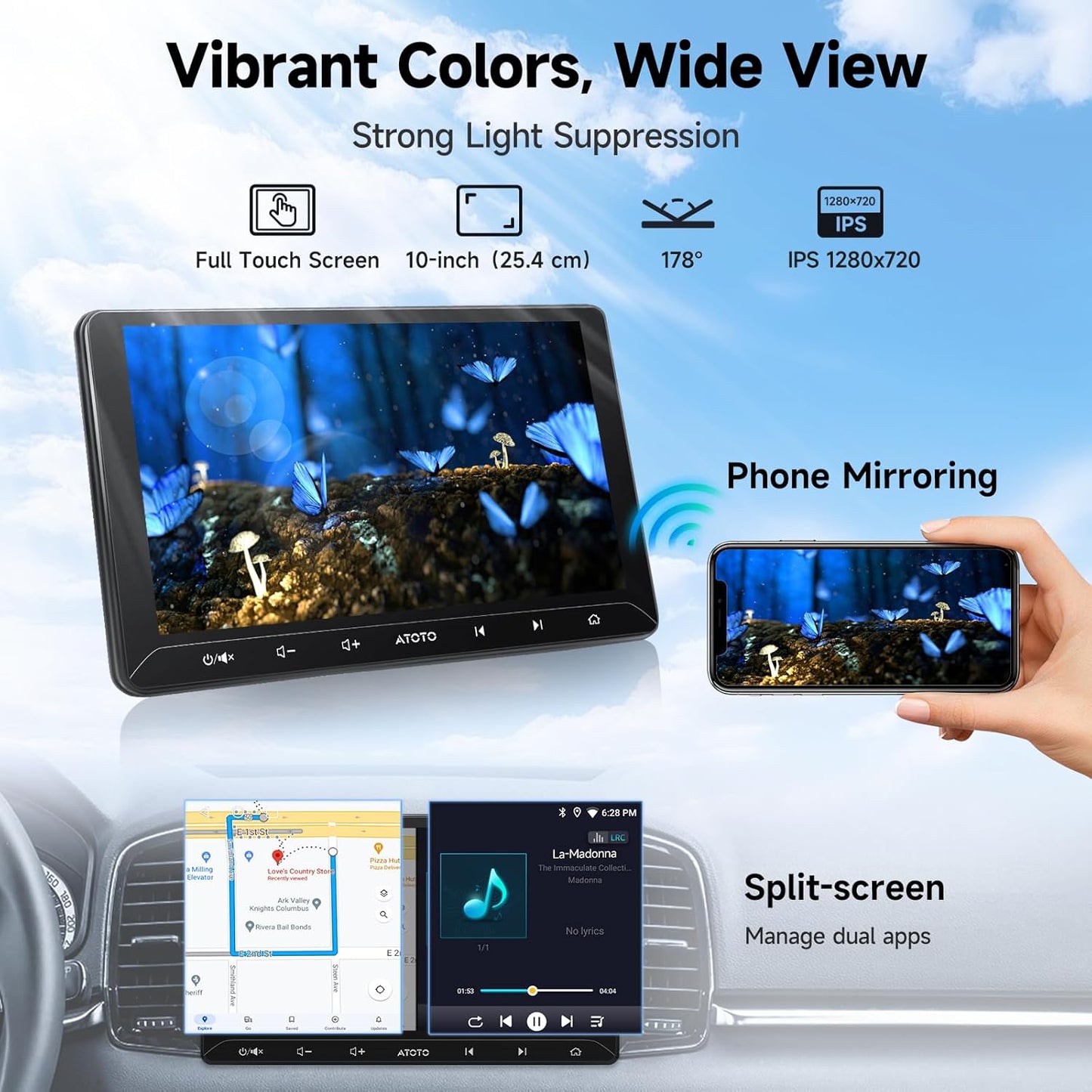 ATOTOZONE 10.1-Inch Car Electronics Android Double DIN Car Stereo DEMO