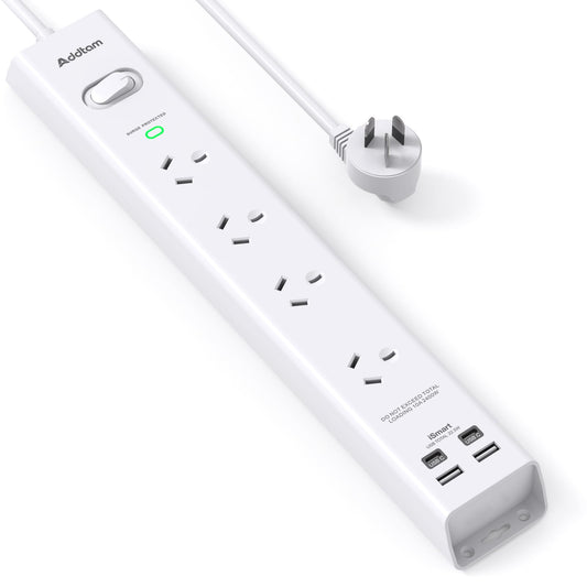 Addtam 4-Outlet Power Strip with Dual USB-C and USB Charging Ports, White DEMO
