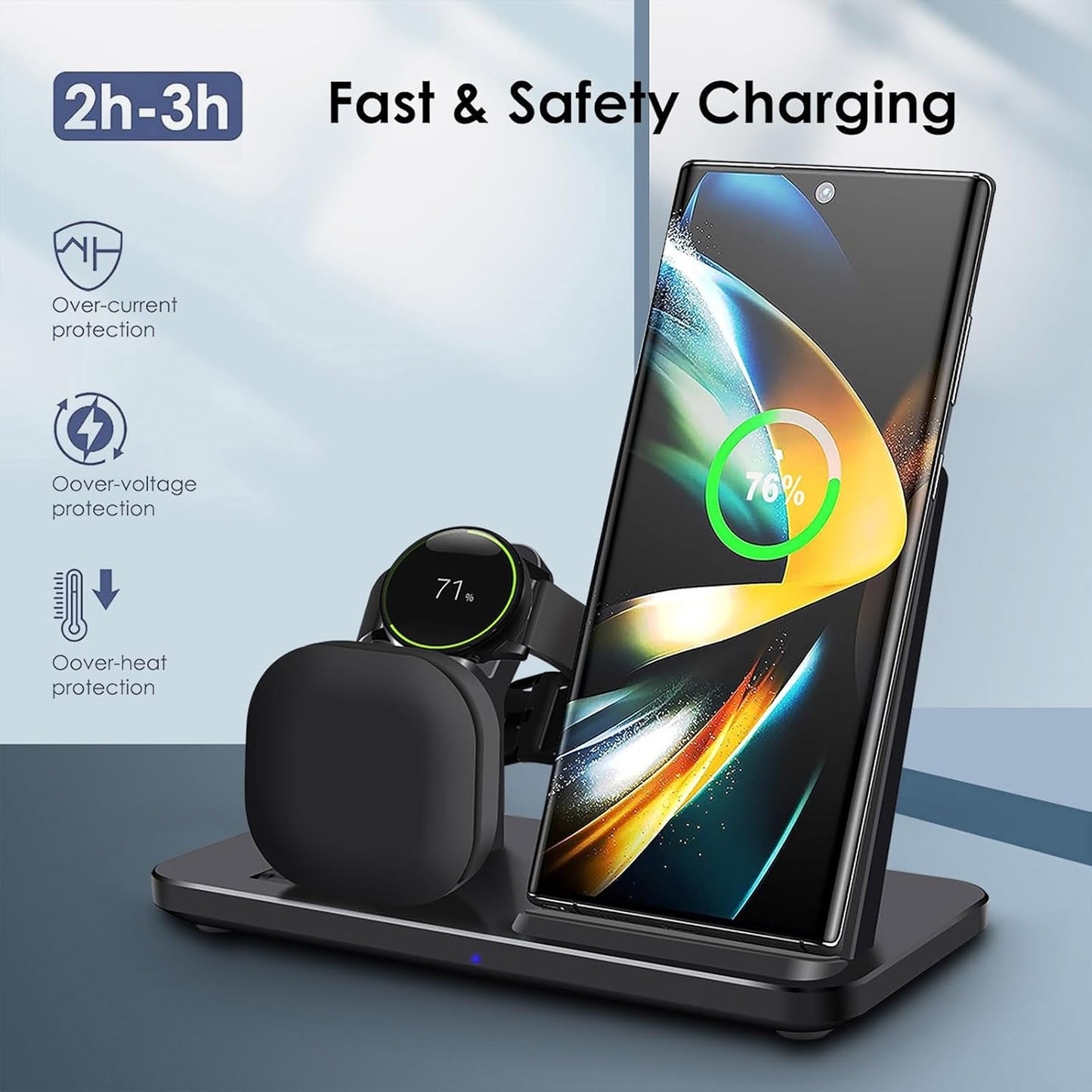 3-in-1 Wireless Charging Station Stand for Samsung Galaxy Phones Black NEW