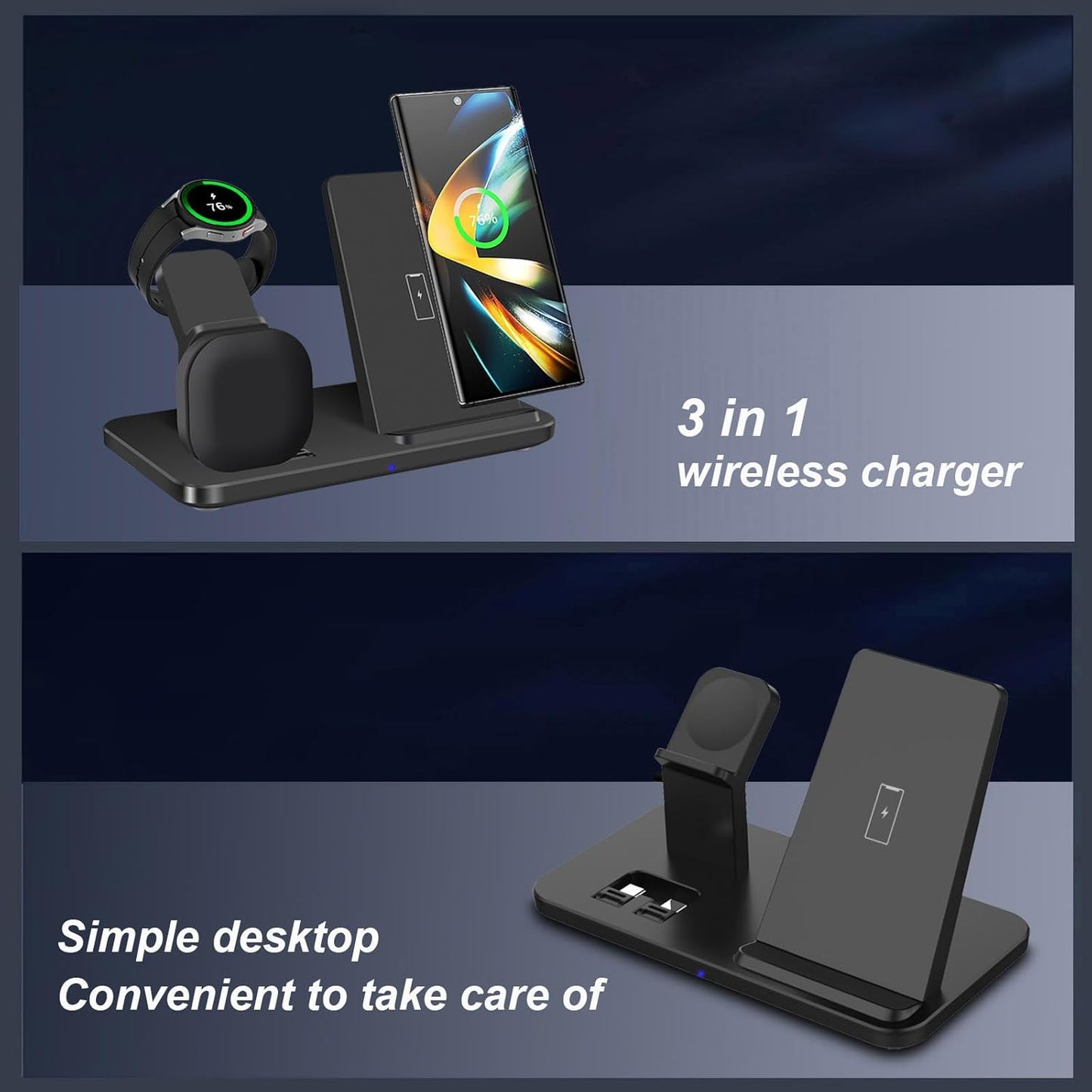 3-in-1 Wireless Charging Station Stand for Samsung Galaxy Phones Black NEW