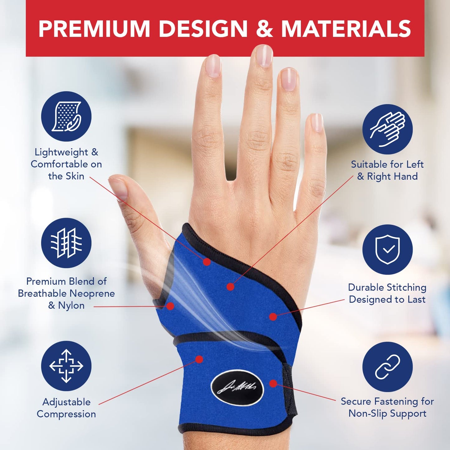 Dr. Arthritis Premium Adjustable Wrist Brace Hand Support Compression Blue NEW