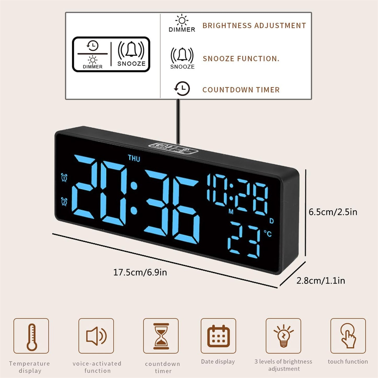 White & Red Light Dual Alarm Clock Bedside Nightstand Lamp for Bedroom NEW