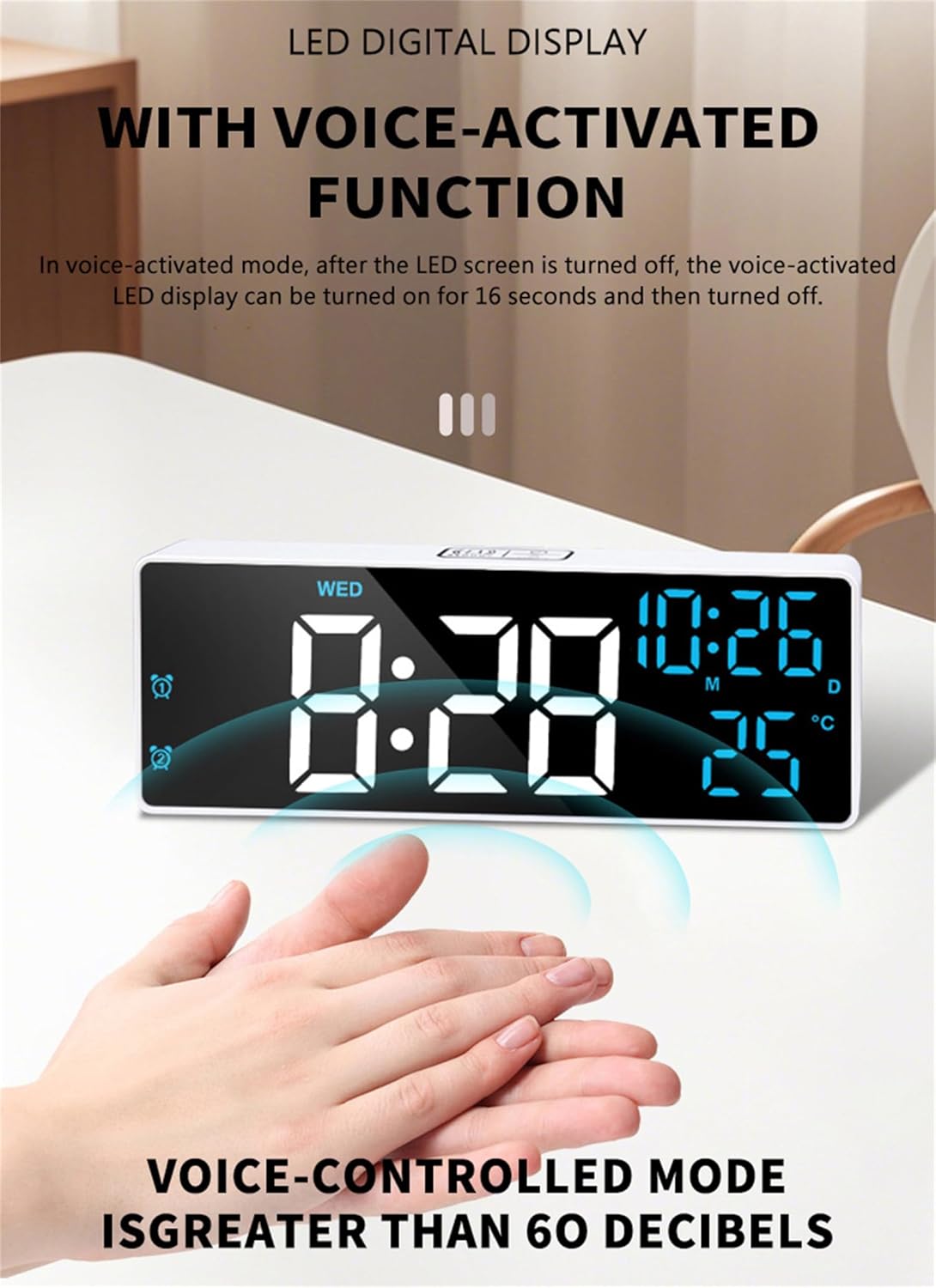 White & Red Light Dual Alarm Clock Bedside Nightstand Lamp for Bedroom NEW