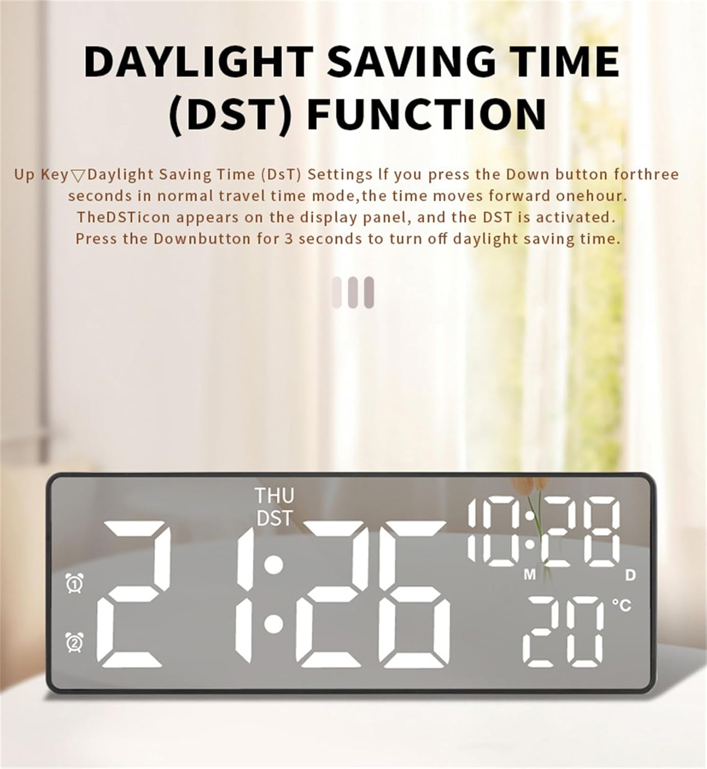 White & Red Light Dual Alarm Clock Bedside Nightstand Lamp for Bedroom NEW