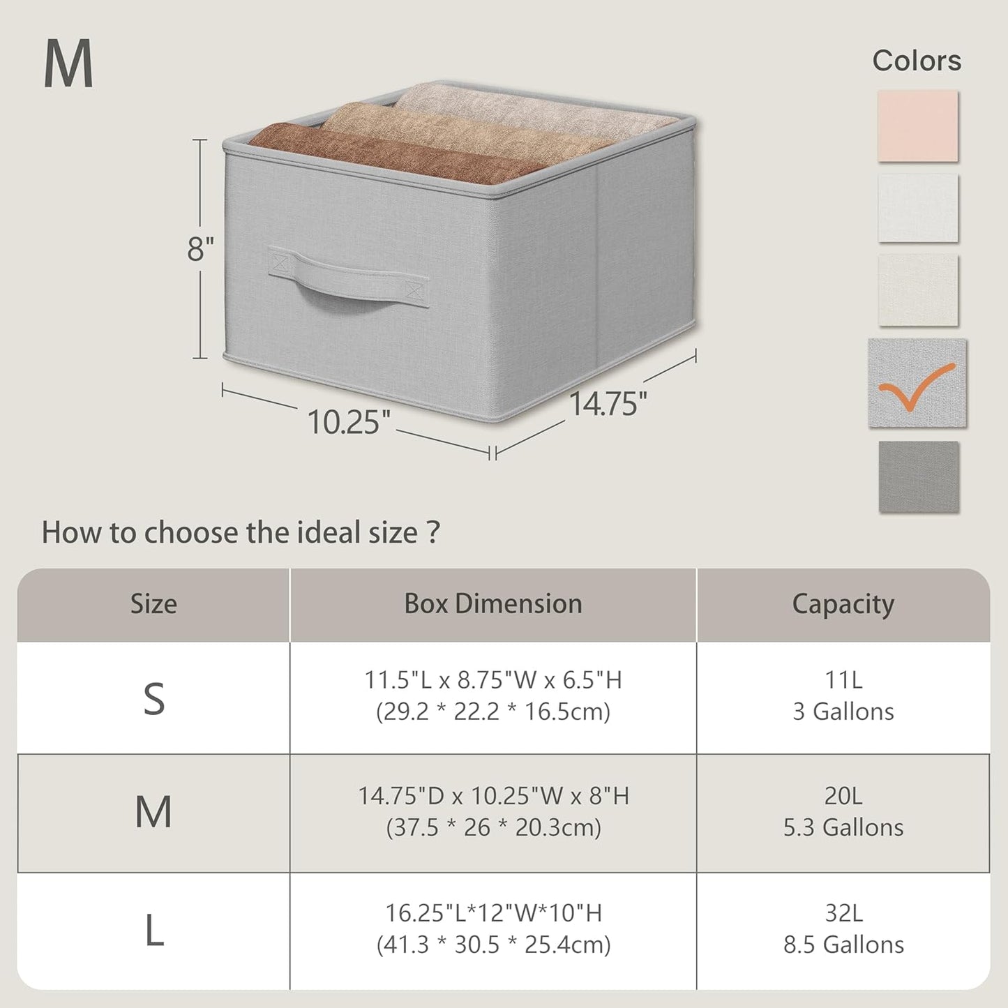 Grey Open Storage Bins for Home Organization, 14.75"D x 10.25"W 8"H Size NEW
