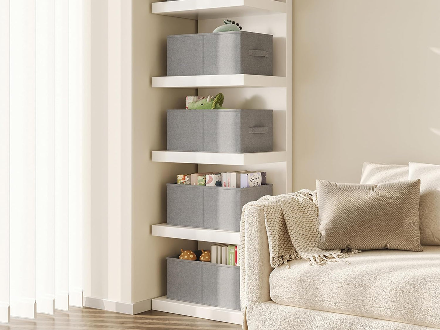 Grey Open Storage Bins for Home Organization, 14.75"D x 10.25"W 8"H Size NEW
