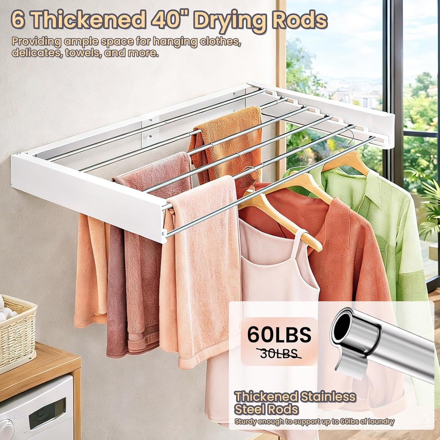 Wall-Mounted Folding Clothes Drying Rack Acrylonitrile Butadiene Styrene NEW
