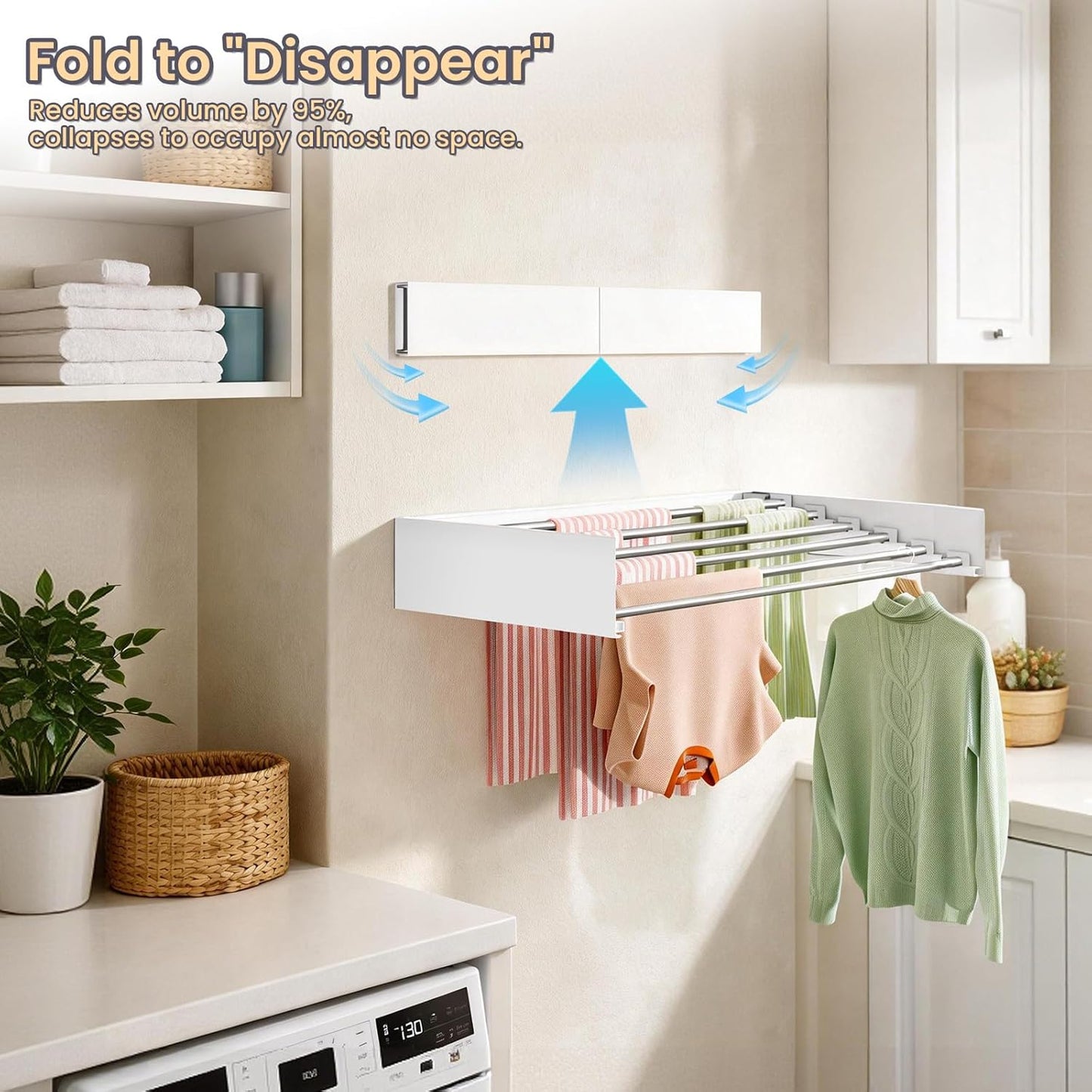Wall-Mounted Folding Clothes Drying Rack Acrylonitrile Butadiene Styrene NEW