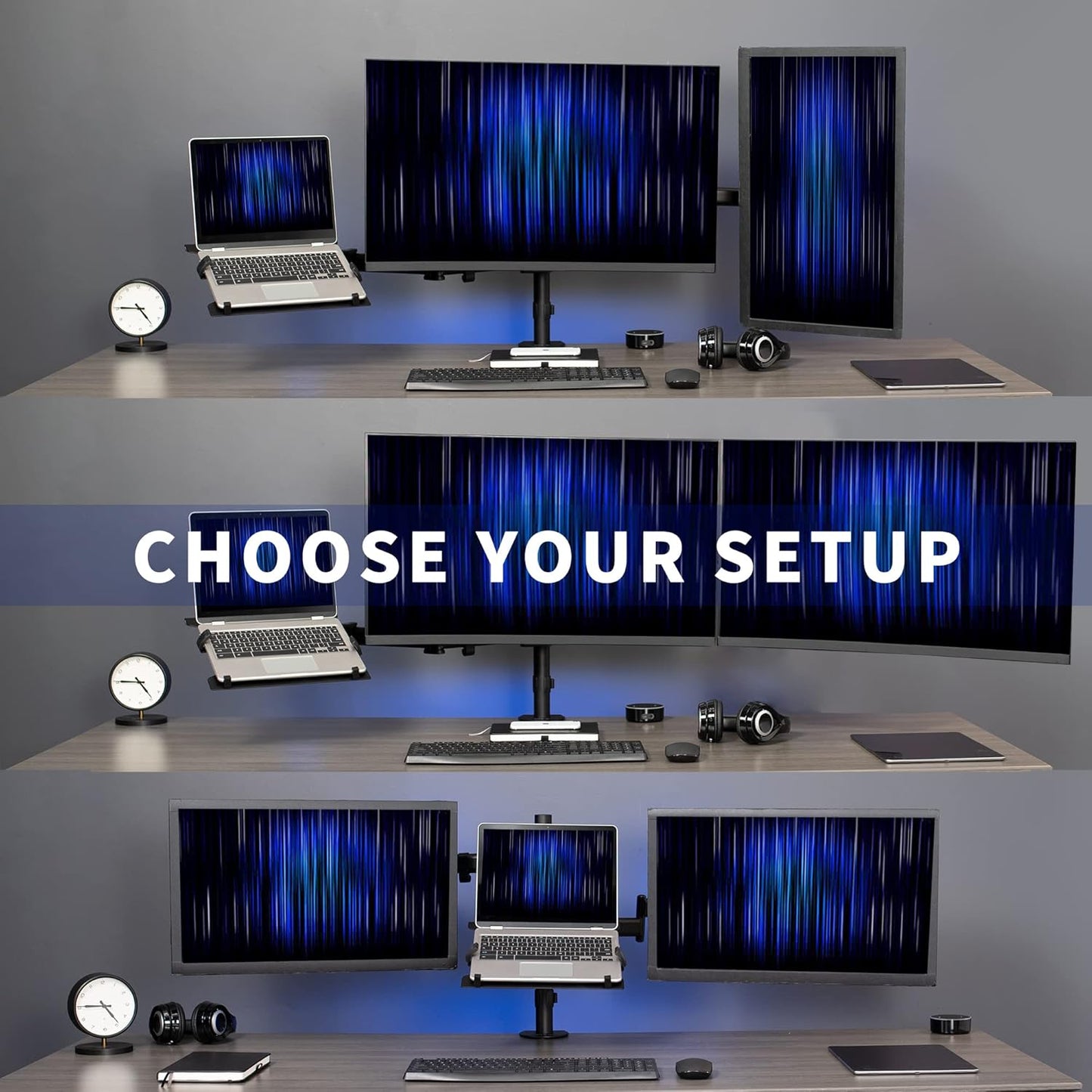 VIVO Dual Monitor + Laptop Mount for 13-27 Inch Screens - Black Arm Stand DEMO