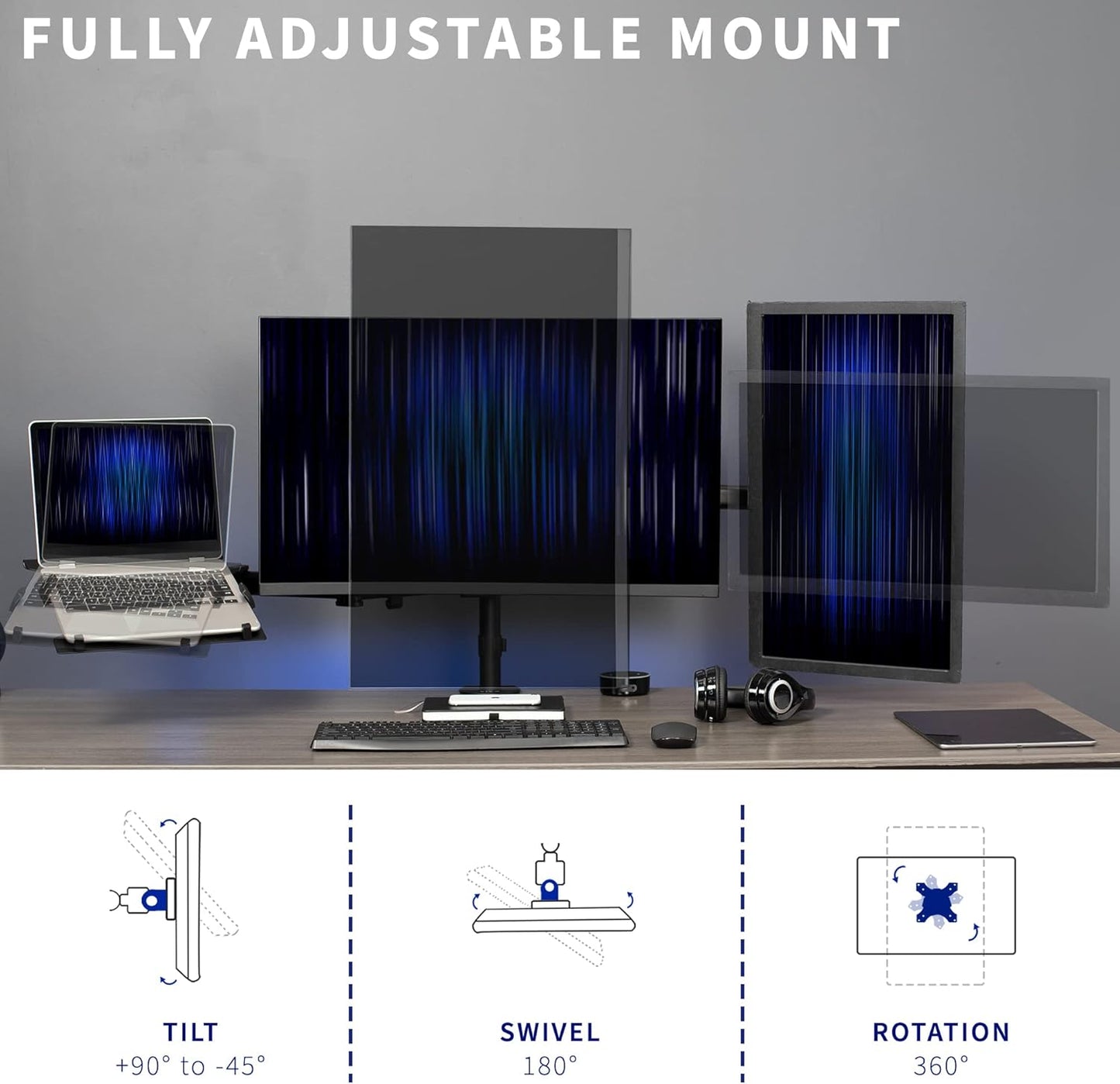 VIVO Dual Monitor + Laptop Mount for 13-27 Inch Screens - Black Arm Stand DEMO