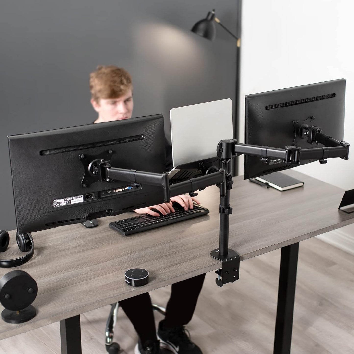 VIVO Dual Monitor + Laptop Mount for 13-27 Inch Screens - Black Arm Stand DEMO