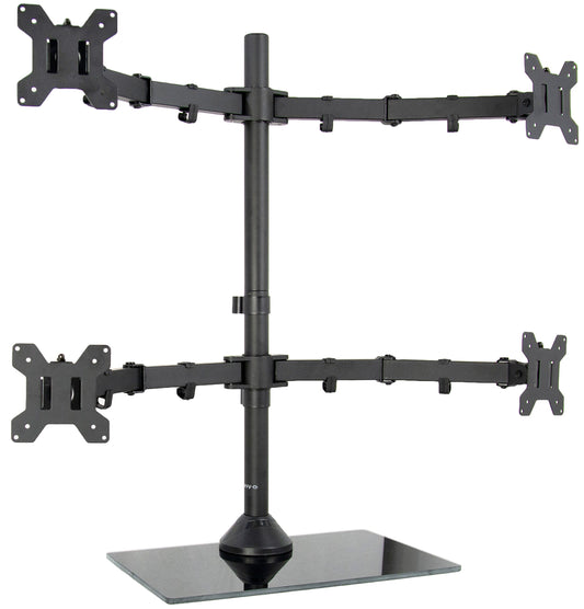 VIVO Adjustable Quad Monitor Desk Stand Mount Heavy Duty Glass Free Standing NEW
